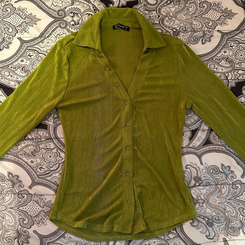 SHEIN | olive green | long sleeve button up blouse